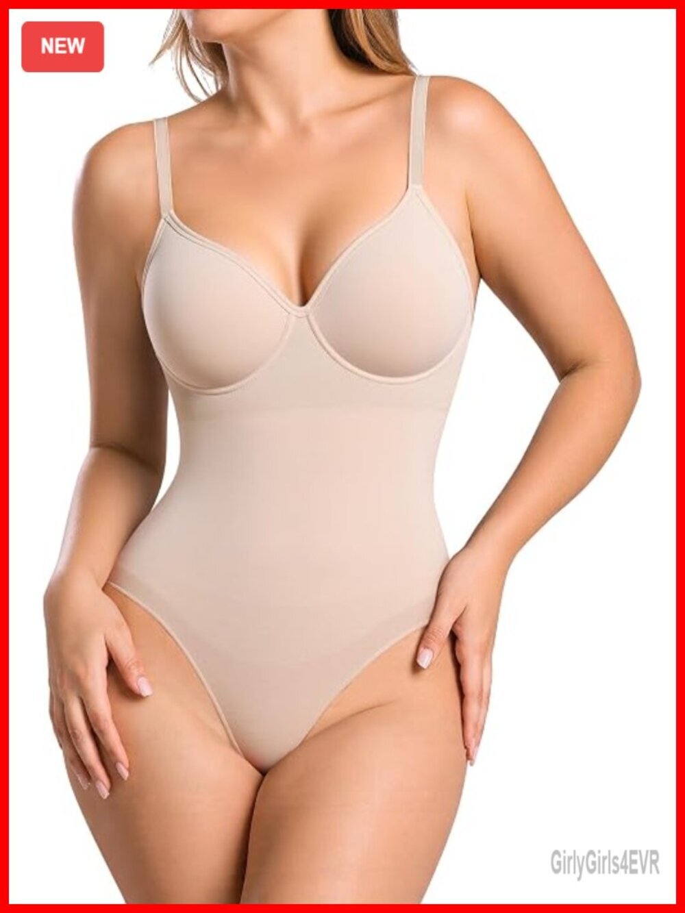 Tummy Control Shapewear Bodysuit Seamless Backless V-Neck Built-in Bra - Picture 1 of 7